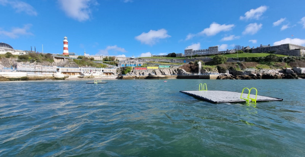 Pontoons on the water in Plymouth Sound